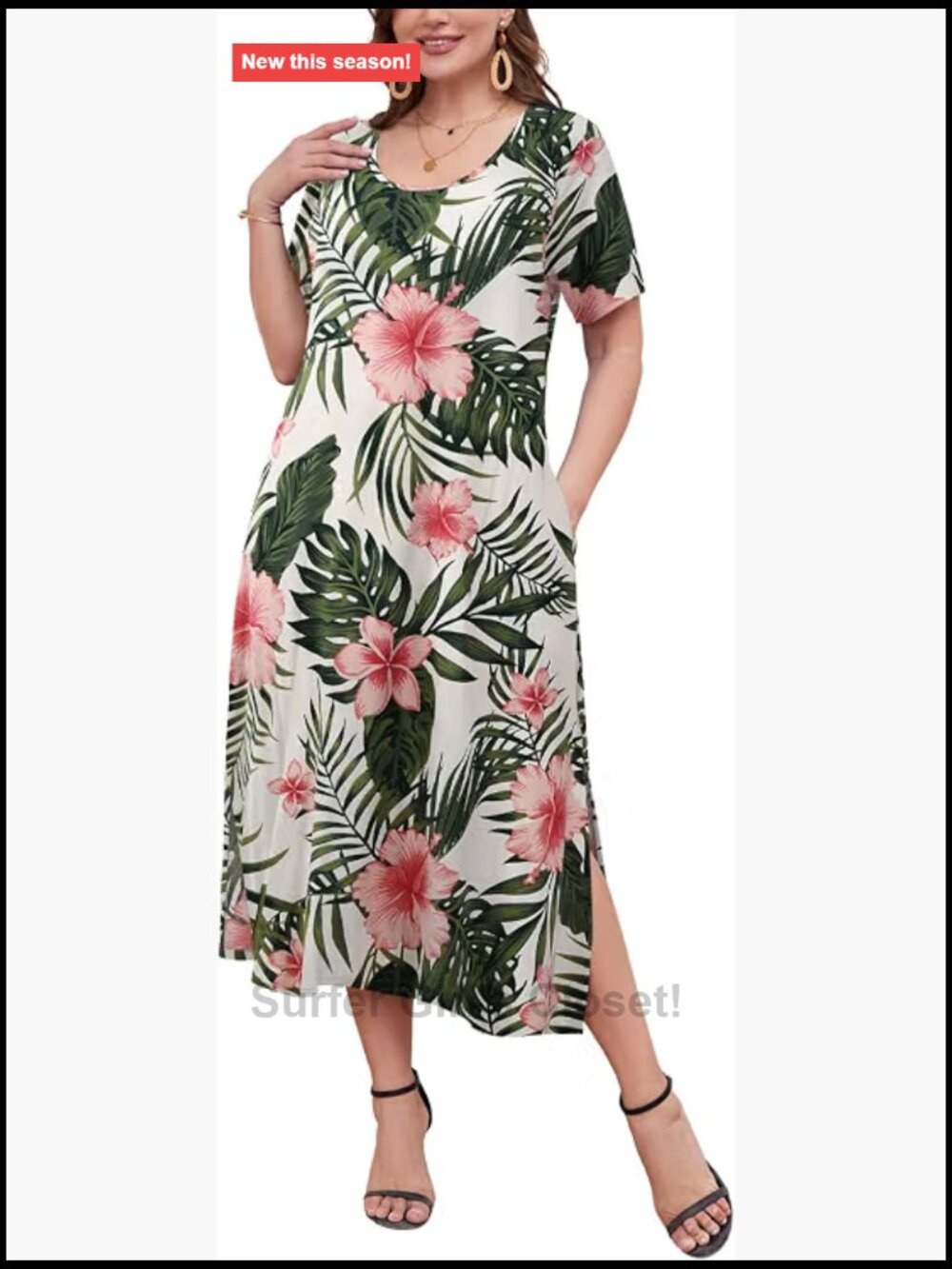 Plus Size Maxi Dress with Pockets Short Sleeve Crew Neck A-Line Flowy Rayon